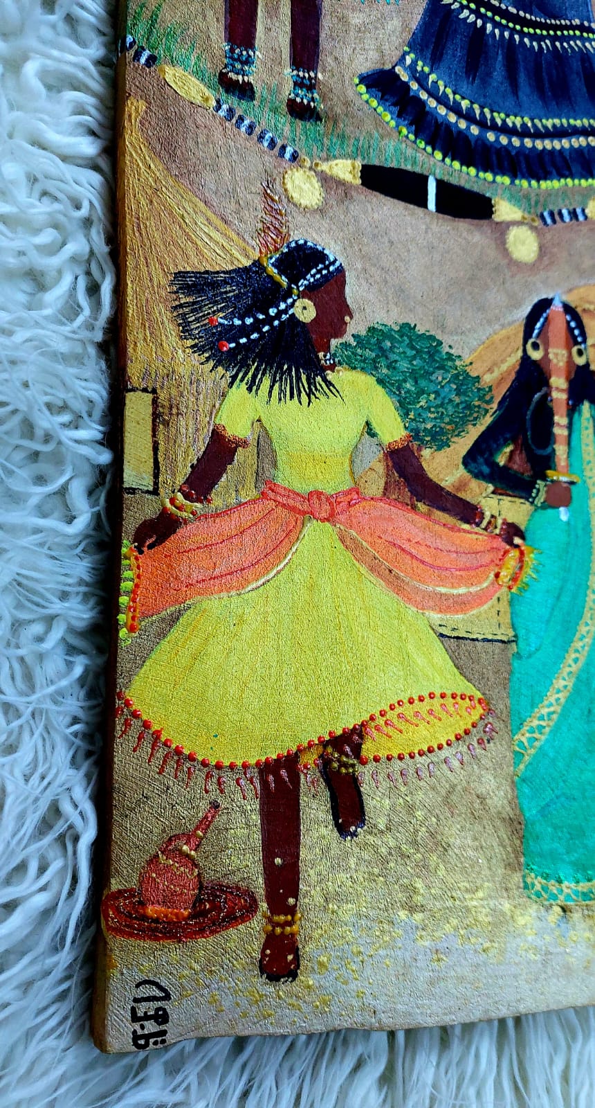 In the dancing circle wooden slate painting