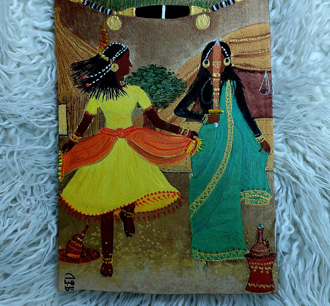 In the dancing circle wooden slate painting