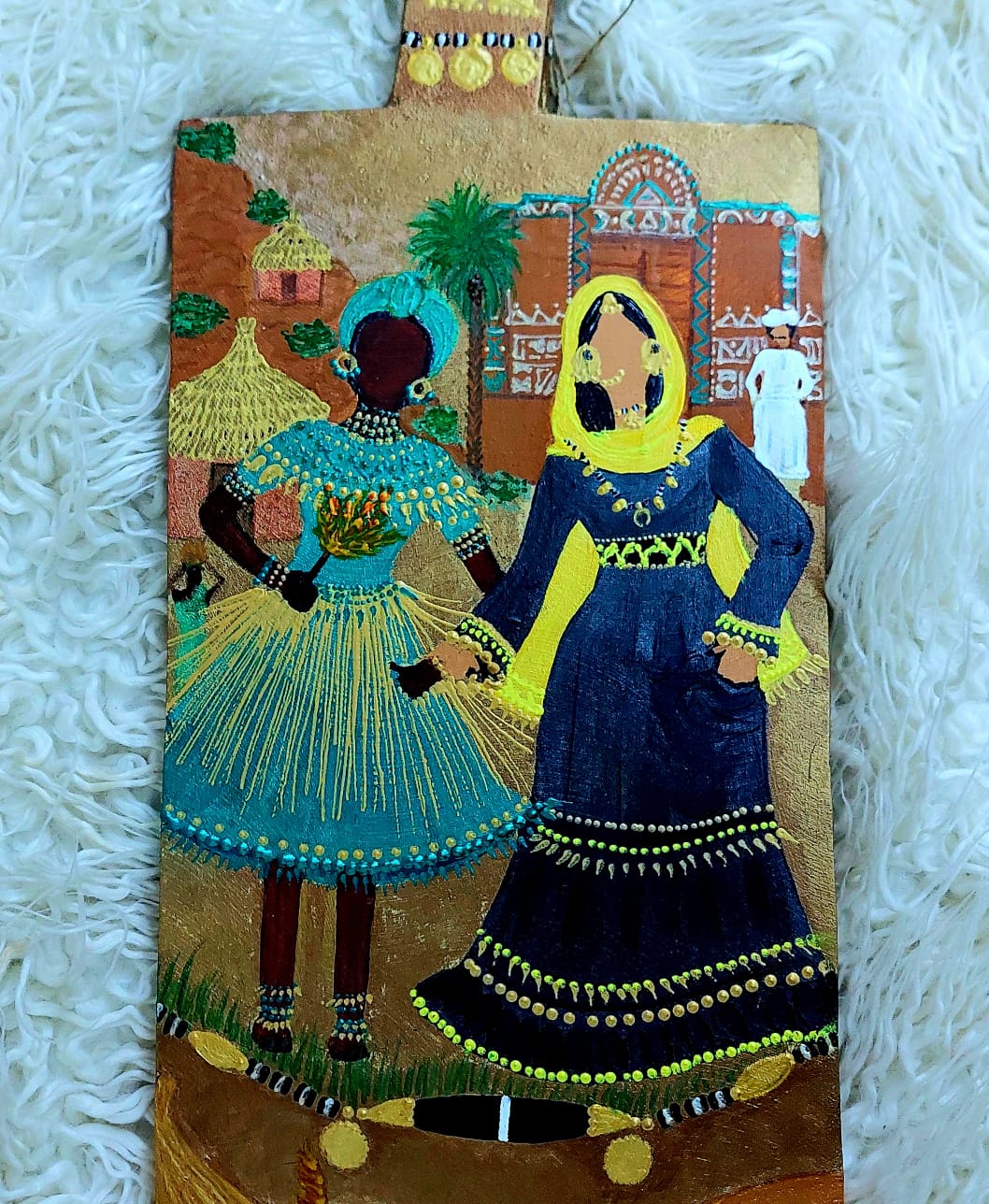 In the dancing circle wooden slate painting