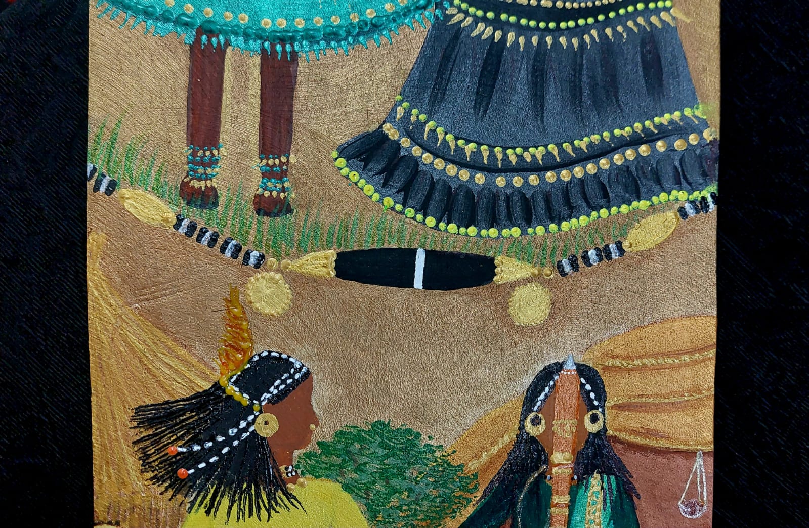 In the dancing circle wooden slate painting