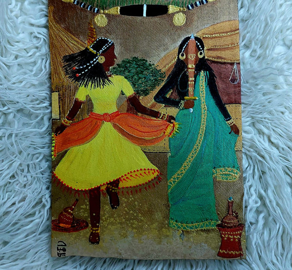 In the dancing circle wooden slate painting 