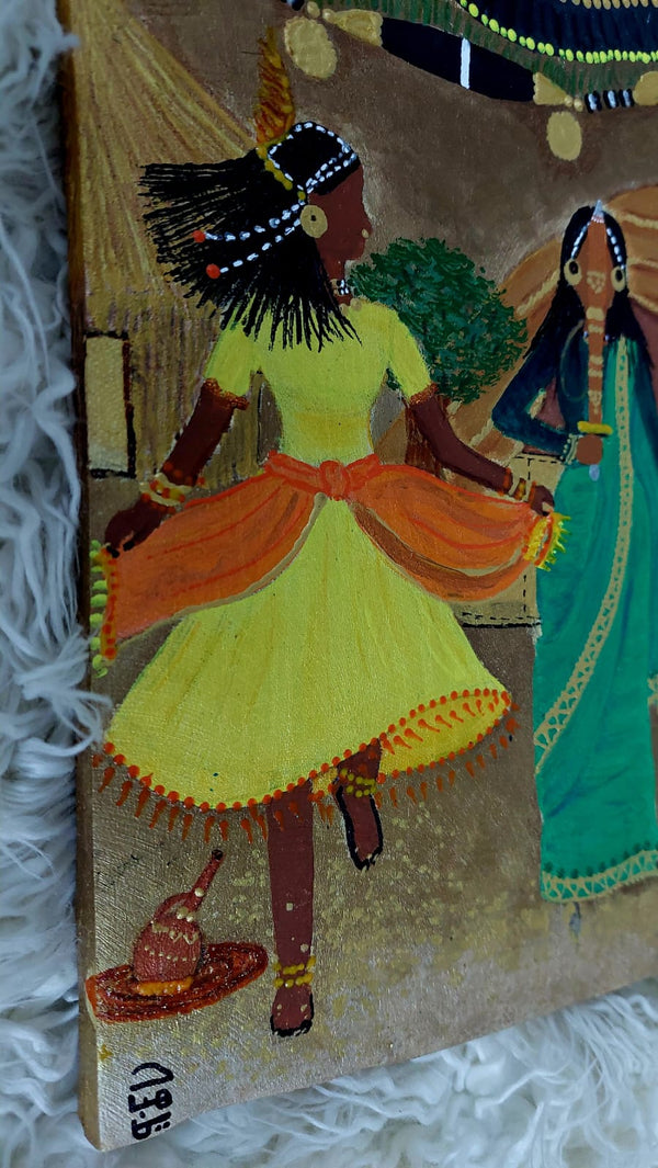 In the dancing circle wooden slate painting 